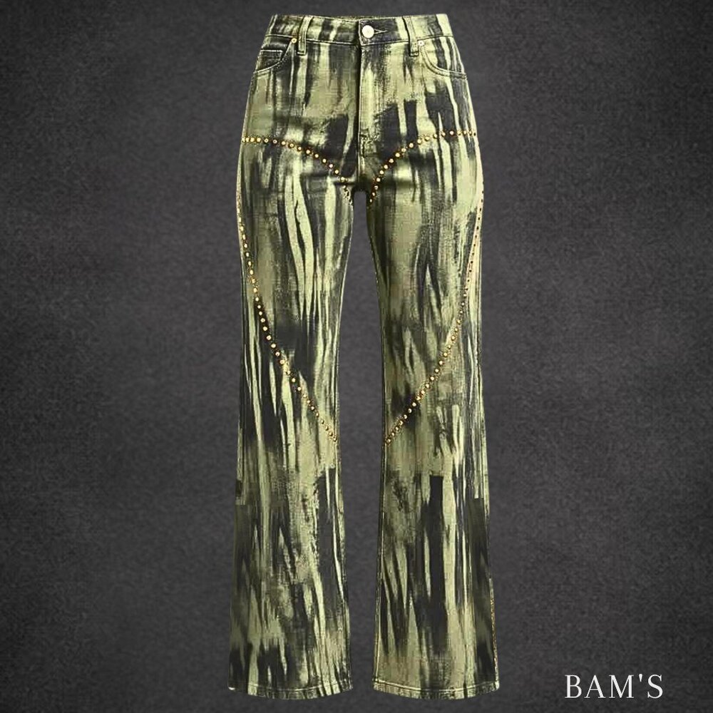 Fashion Nova Concrete Safari Studded Jeans |‎ Size 5 | Statement Wide Leg